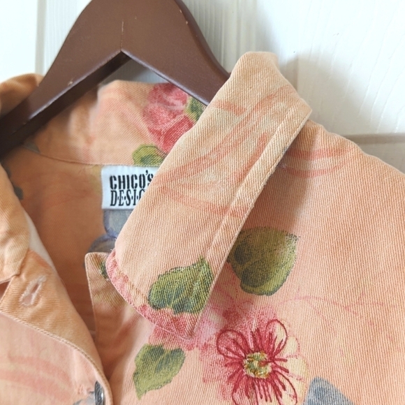 Chico's Design 90's Vintage Floral Embroidered & Beaded Denim Jacket Peach 3 - Picture 3 of 13